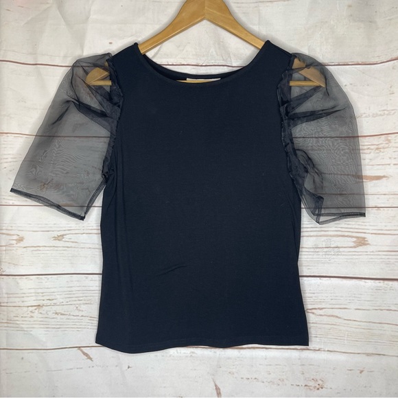 BB Dakota by Steve Madden • Blouse • Puff Sheer Sleeves • Black • Small - Picture 6 of 7